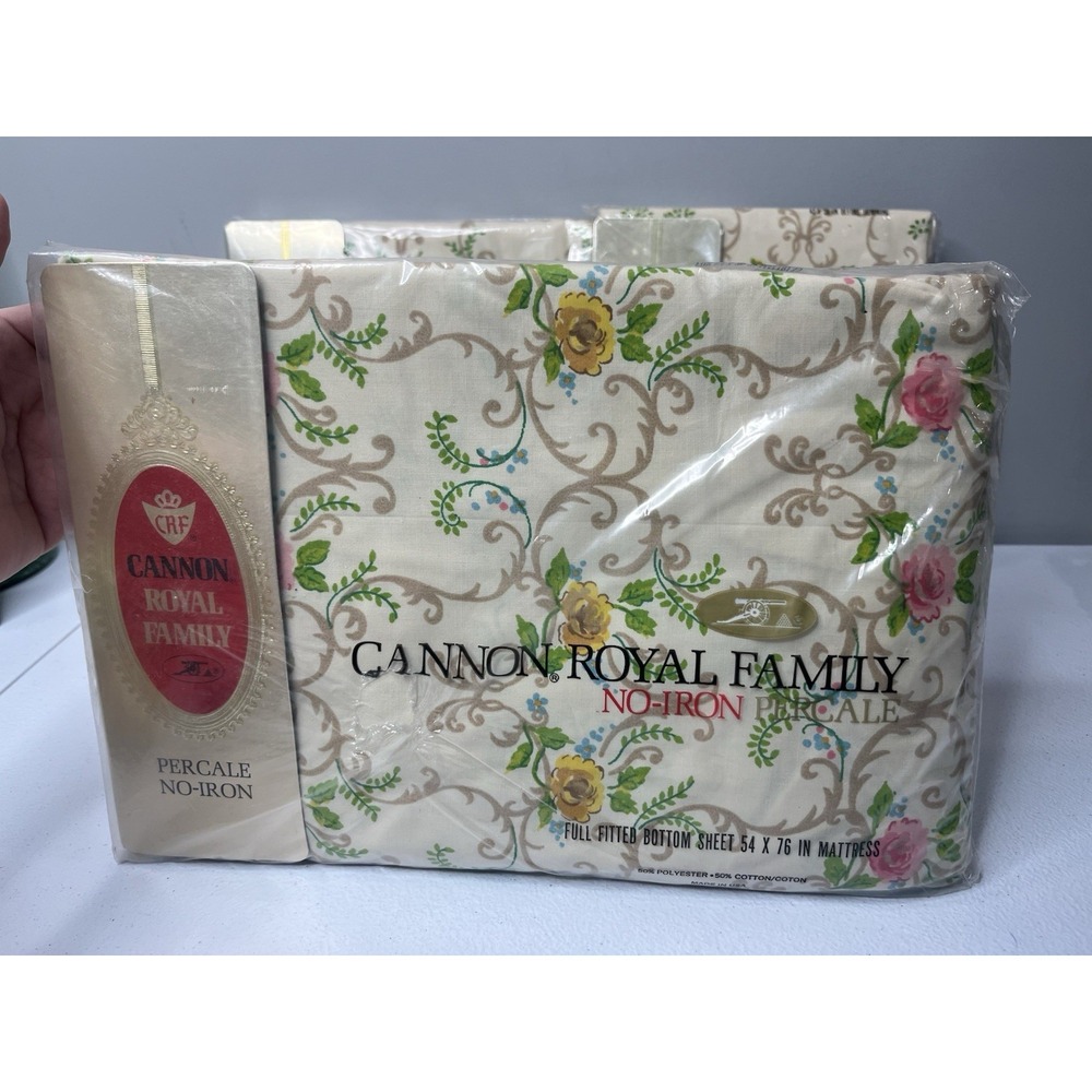 Vtg Cannon Royal Family Bed Set Charleston Filigree Double Flat, Fitted Pillows - Picture 5 of 15